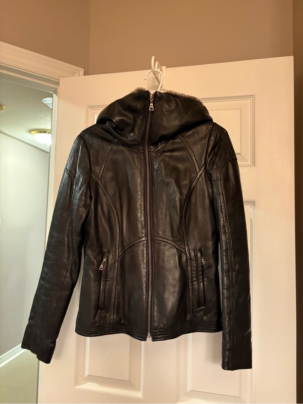 Danier Black Leather Hooded Zip Jacket